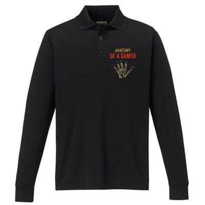 Anatomy of a Gamer Hand funny gaming Performance Long Sleeve Polo