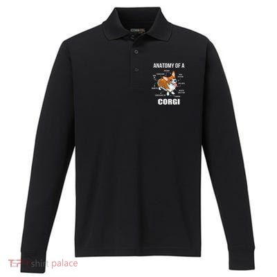 Anatomy Of A Corgi Funny Dog Performance Long Sleeve Polo