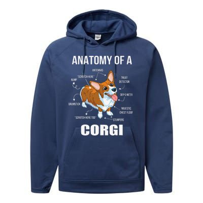 Anatomy Of A Corgi Funny Dog Performance Fleece Hoodie