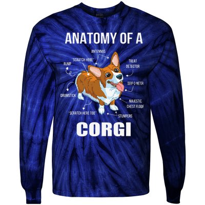 Anatomy Of A Corgi Funny Dog Tie-Dye Long Sleeve Shirt