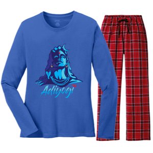 Adiyogi Or Adhi Yogi Shiva Mahadev Blue Hindu Maha Shivratri Funny Gift Women's Long Sleeve Flannel Pajama Set 