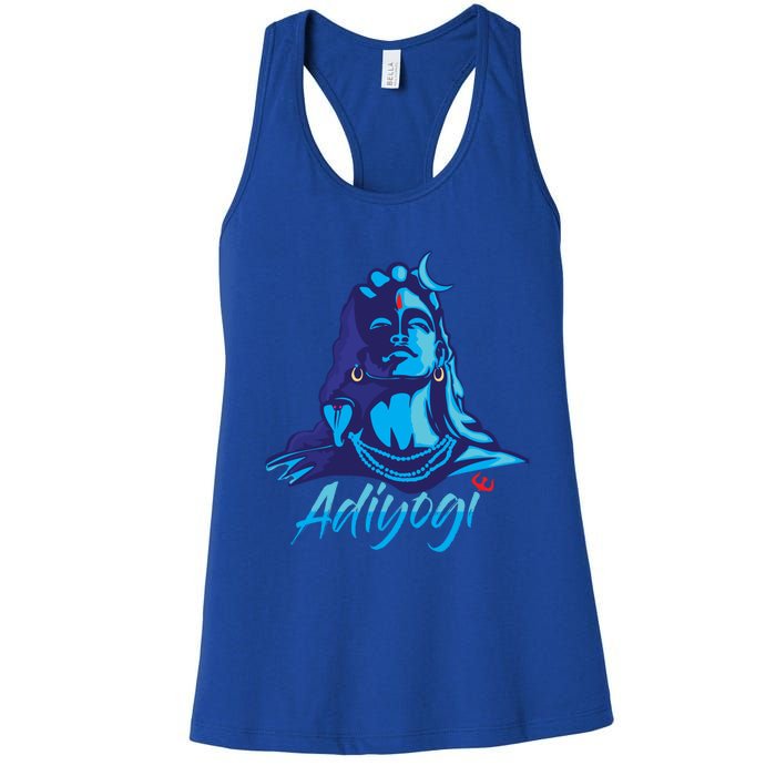 Adiyogi Or Adhi Yogi Shiva Mahadev Blue Hindu Maha Shivratri Funny Gift Women's Racerback Tank