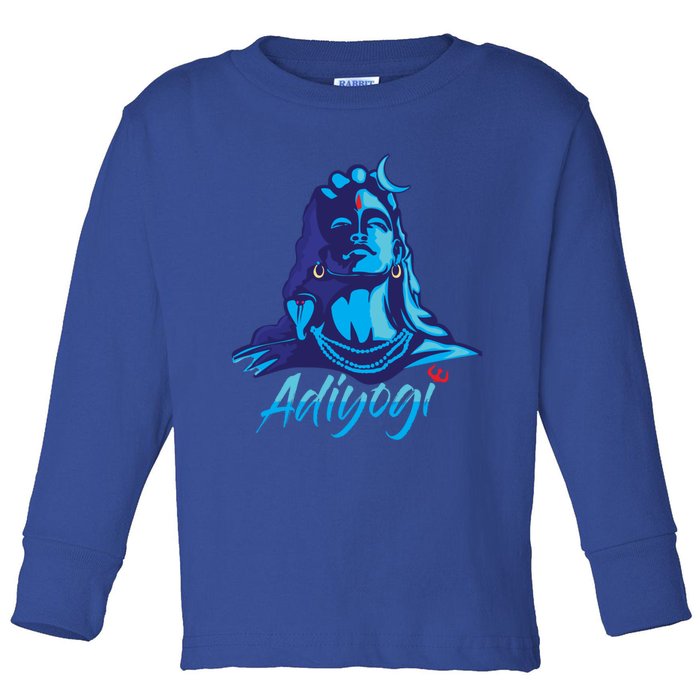 Adiyogi Or Adhi Yogi Shiva Mahadev Blue Hindu Maha Shivratri Funny Gift Toddler Long Sleeve Shirt