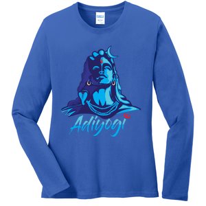 Adiyogi Or Adhi Yogi Shiva Mahadev Blue Hindu Maha Shivratri Funny Gift Ladies Long Sleeve Shirt