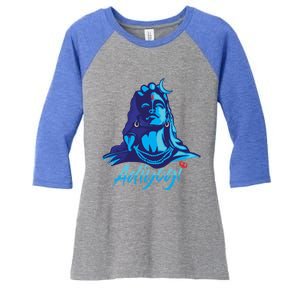 Adiyogi Or Adhi Yogi Shiva Mahadev Blue Hindu Maha Shivratri Funny Gift Women's Tri-Blend 3/4-Sleeve Raglan Shirt