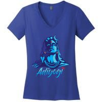 Adiyogi Or Adhi Yogi Shiva Mahadev Blue Hindu Maha Shivratri Funny Gift Women's V-Neck T-Shirt