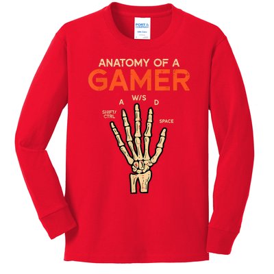 Anatomy Of A Gamer Skeleton Hand Funny Kids Long Sleeve Shirt