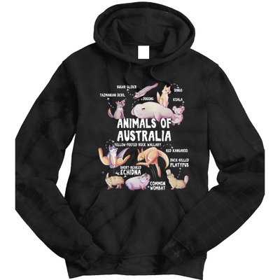 Animals Of Australia Australian Animal Educational Gift Cute Tie Dye Hoodie