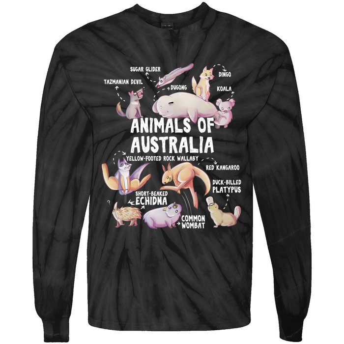 Animals Of Australia Australian Animal Educational Gift Cute Tie-Dye Long Sleeve Shirt