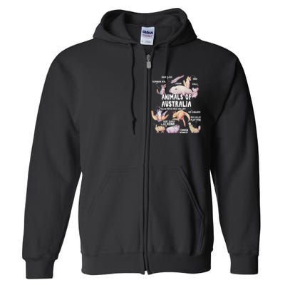 Animals Of Australia Australian Animal Educational Gift Cute Full Zip Hoodie