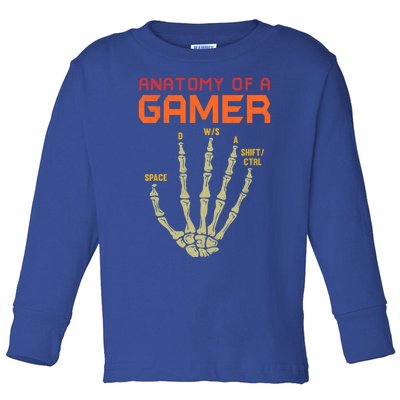 Anatomy Of A Gamer Skeleton Hand Funny Gamer Ns Gift Toddler Long Sleeve Shirt