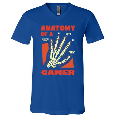 Anatomy Of A Gamer Skeleton Hand Guide Gift V-Neck T-Shirt