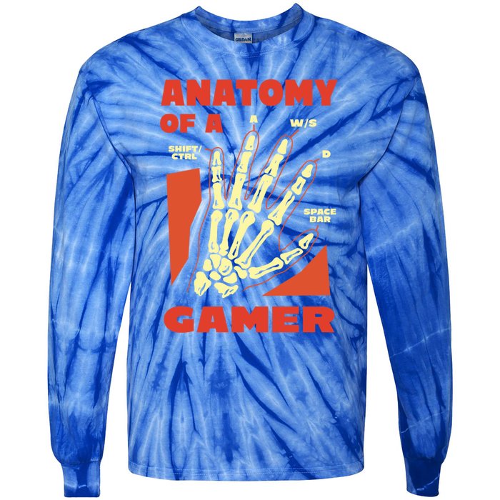 Anatomy Of A Gamer Skeleton Hand Guide Gift Tie-Dye Long Sleeve Shirt