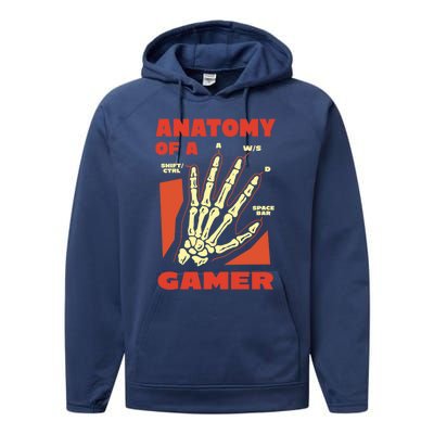 Anatomy Of A Gamer Skeleton Hand Guide Gift Performance Fleece Hoodie