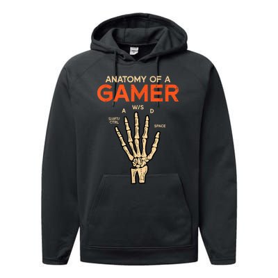 Anatomy Of A Gamer Skeleton Hand Funny Men Kids Teens Performance Fleece Hoodie