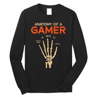 Anatomy Of A Gamer Skeleton Hand Funny Men Kids Teens Long Sleeve Shirt