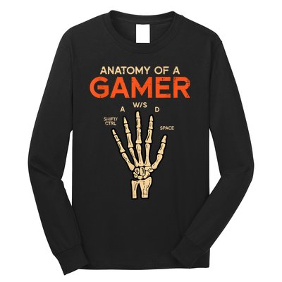 Anatomy Of A Gamer Skeleton Hand Funny Men Kids Teens Long Sleeve Shirt