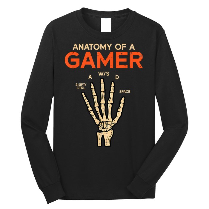 Anatomy Of A Gamer Skeleton Hand Funny Men Kids Teens Long Sleeve Shirt