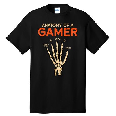 Anatomy Of A Gamer Skeleton Hand Funny Men Kids Teens Tall T-Shirt