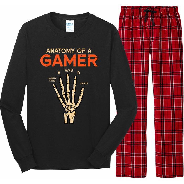 Anatomy Of A Gamer Skeleton Hand Funny Men Kids Teens Long Sleeve Pajama Set