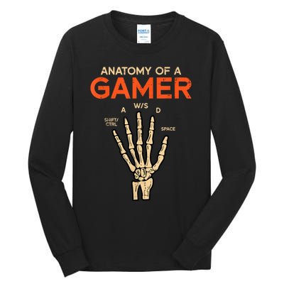 Anatomy Of A Gamer Skeleton Hand Funny Men Kids Teens Tall Long Sleeve T-Shirt