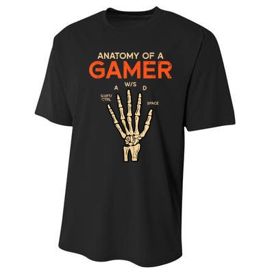 Anatomy Of A Gamer Skeleton Hand Funny Men Kids Teens Performance Sprint T-Shirt