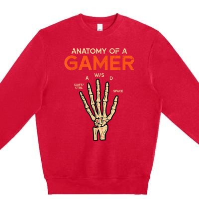 Anatomy Of A Gamer Skeleton Hand Funny Men Kids Teens Premium Crewneck Sweatshirt