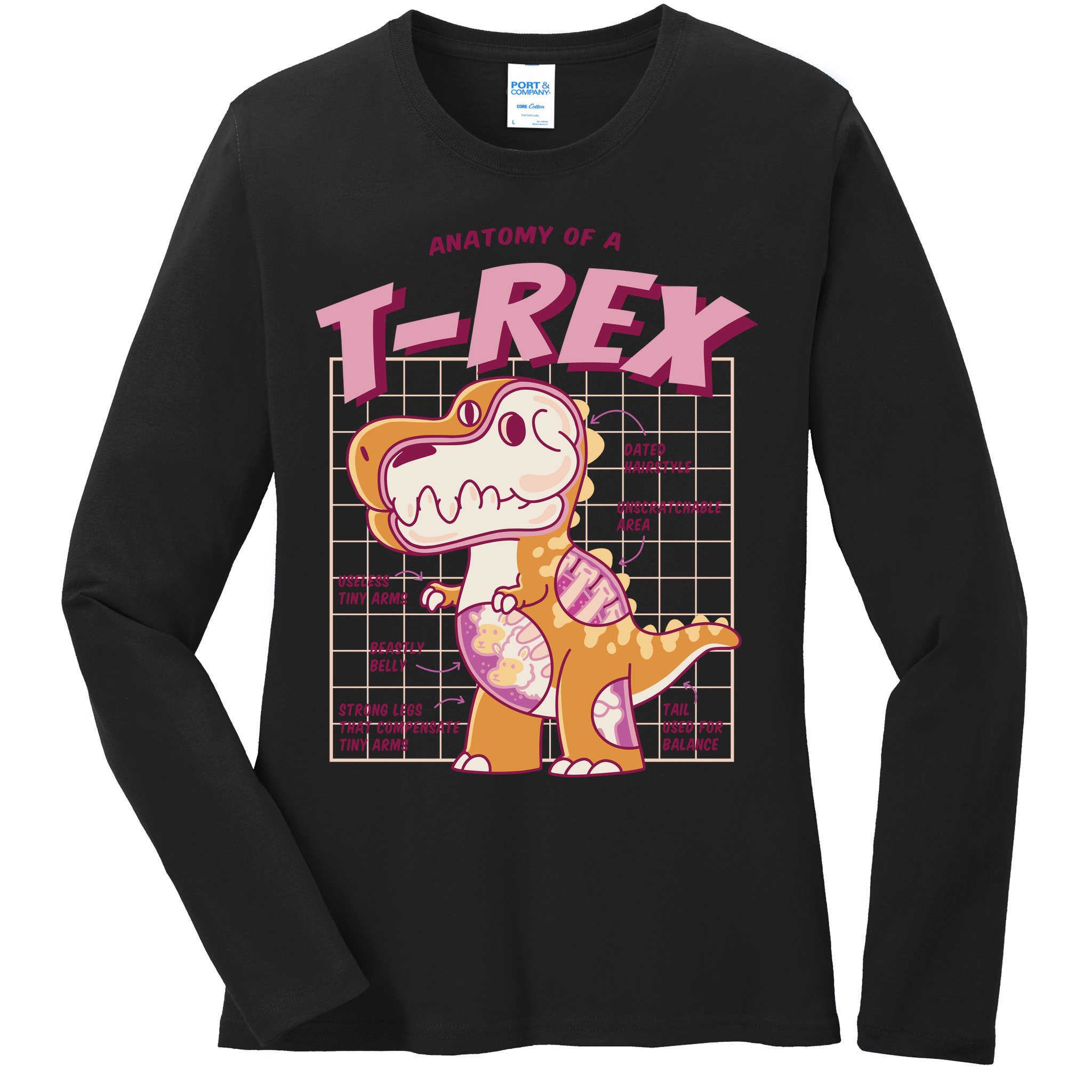 Anatomy Of A T Rex Ladies Long Sleeve Shirt