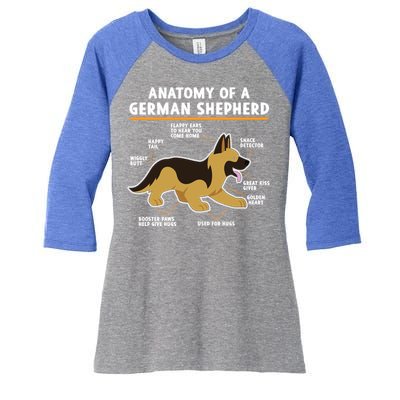 Anatomy Of A Ger Shepherd Dog Gift Women's Tri-Blend 3/4-Sleeve Raglan Shirt