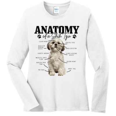 Anatomy Of A Shih Tzu Dog Funny Cute Shih Tzu Mom Dad Ladies Long Sleeve Shirt