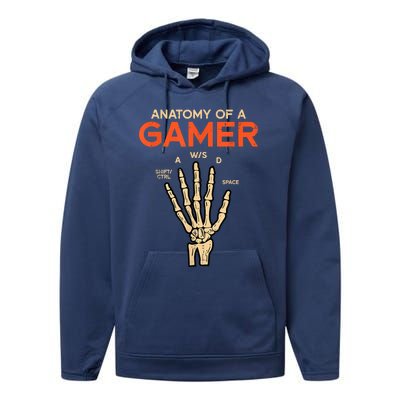 Anatomy Of A Gamer Skeleton Hand Funny Performance Fleece Hoodie