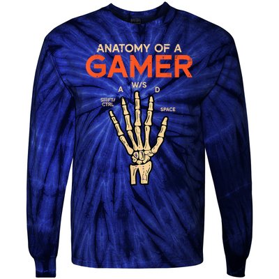 Anatomy Of A Gamer Skeleton Hand Funny Tie-Dye Long Sleeve Shirt