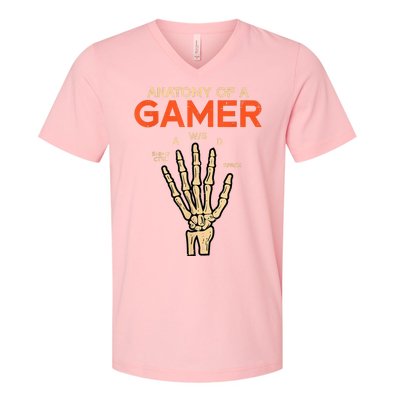 Anatomy Of A Gamer Skeleton Hand Funny V-Neck T-Shirt