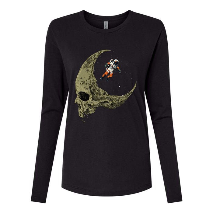 Astronaut On A Skull Planet In Outer Space Astronomy Space Womens Cotton Relaxed Long Sleeve T-Shirt