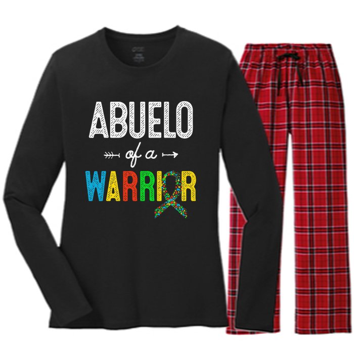 Abuelo Of A Warrior Autism Awareness Support Women's Long Sleeve Flannel Pajama Set 