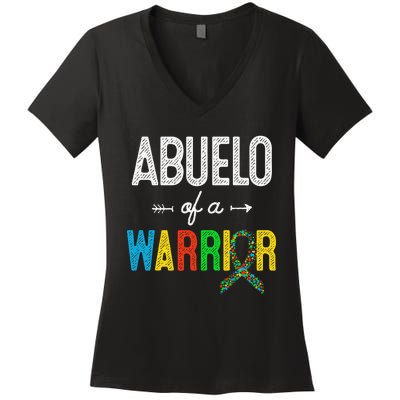 Abuelo Of A Warrior Autism Awareness Support Women's V-Neck T-Shirt