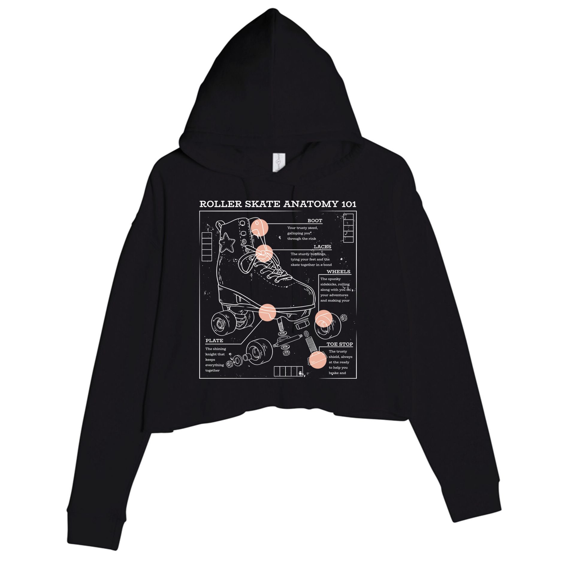 Anatomy Of A Roller Skate Crop Fleece Hoodie
