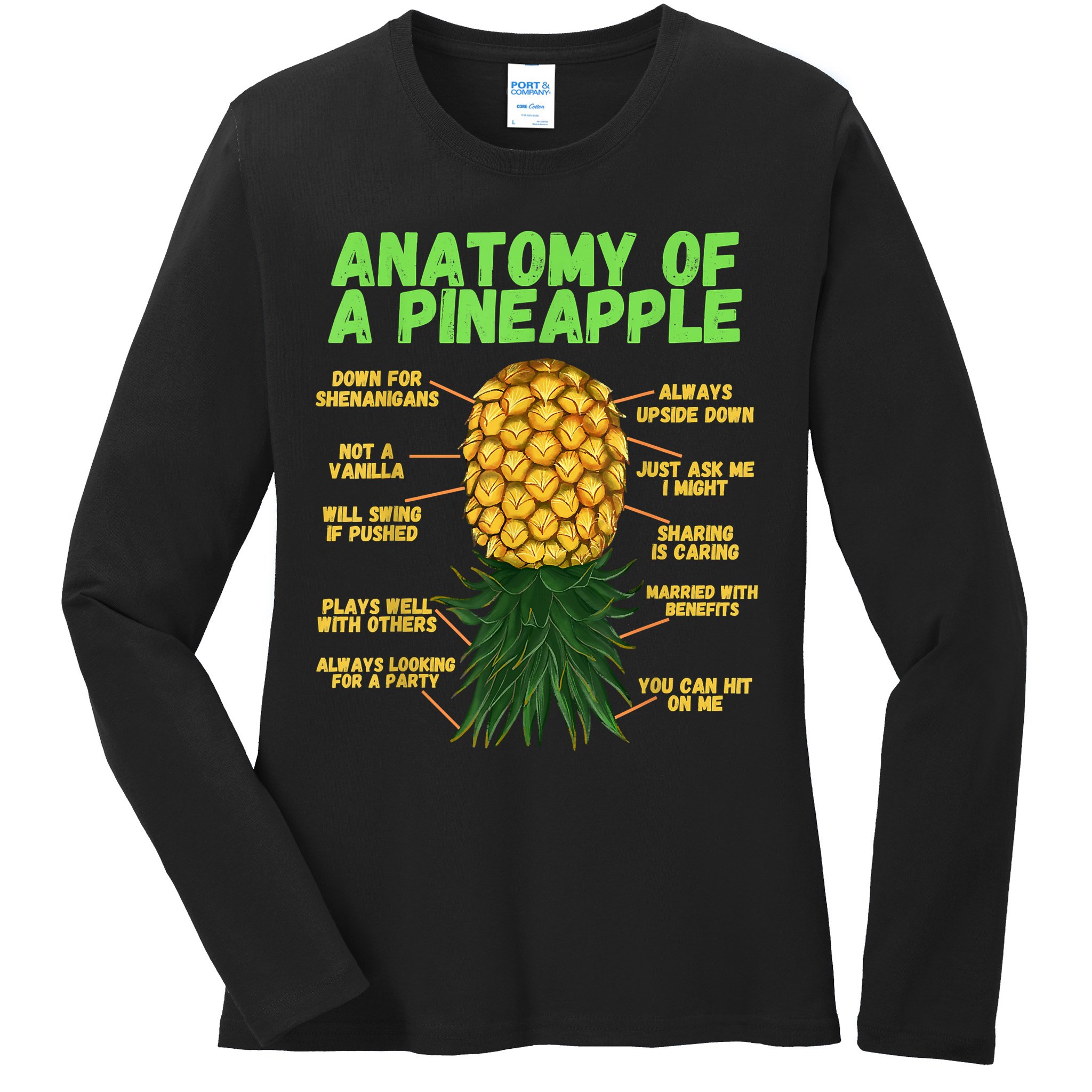 Anatomy Of A Pineapple Funny Upside Down Pineapple Ladies Long Sleeve Shirt