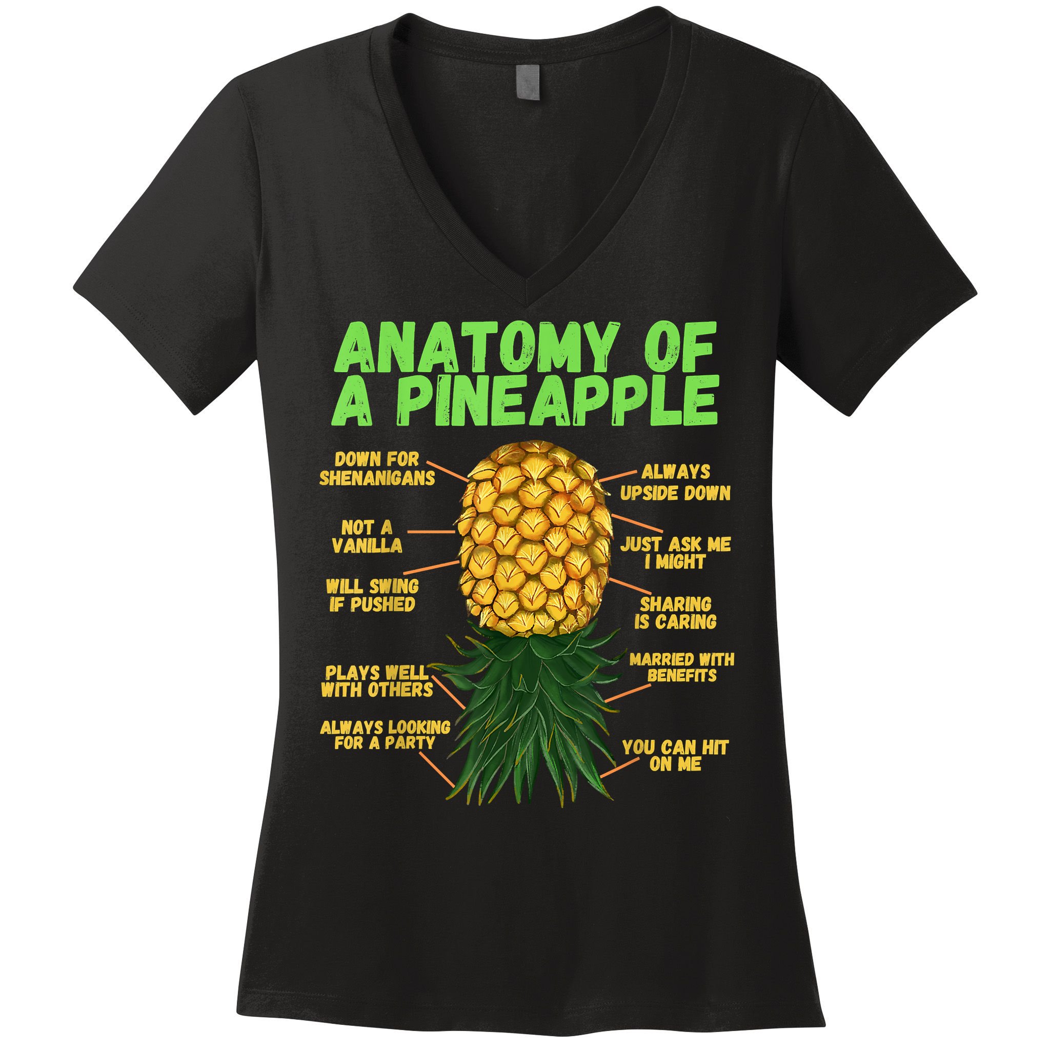 Anatomy Of A Pineapple Funny Upside Down Pineapple Women's V-Neck T-Shirt