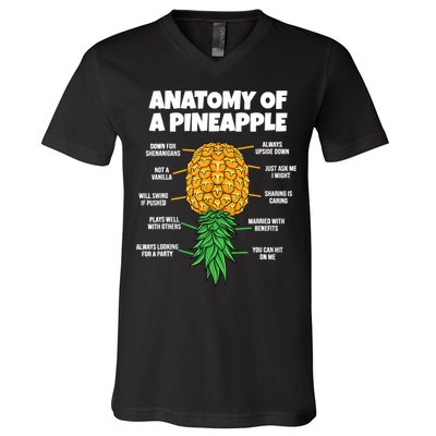 Anatomy Of A Pineapple Swinger Funny Upside Down Pineapple V-Neck T-Shirt
