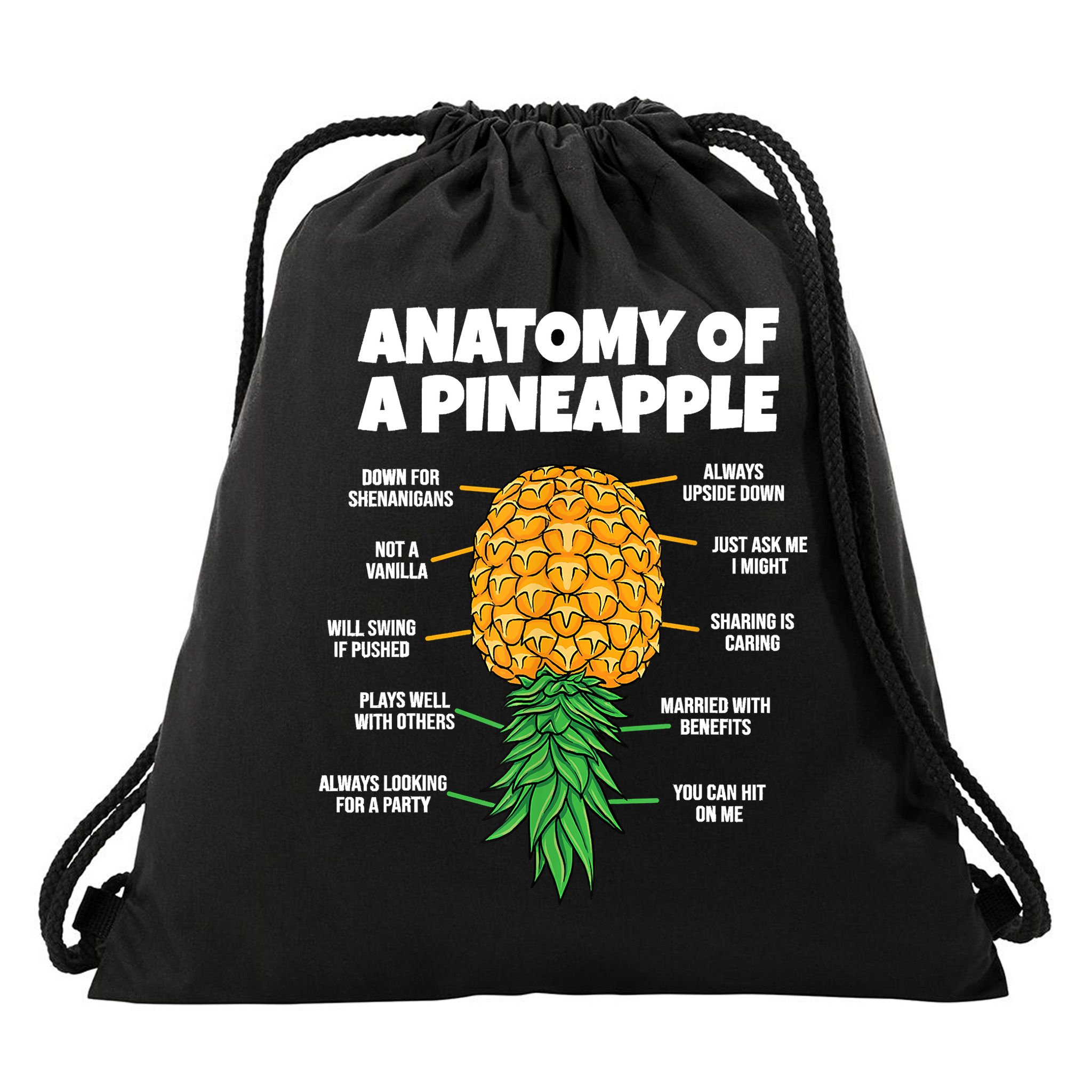 Anatomy Of A Pineapple Swinger Funny Upside Down Pineapple Drawstring Bag