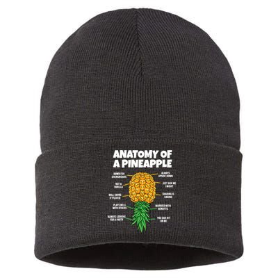Anatomy Of A Pineapple Swinger Funny Upside Down Pineapple Sustainable Knit Beanie