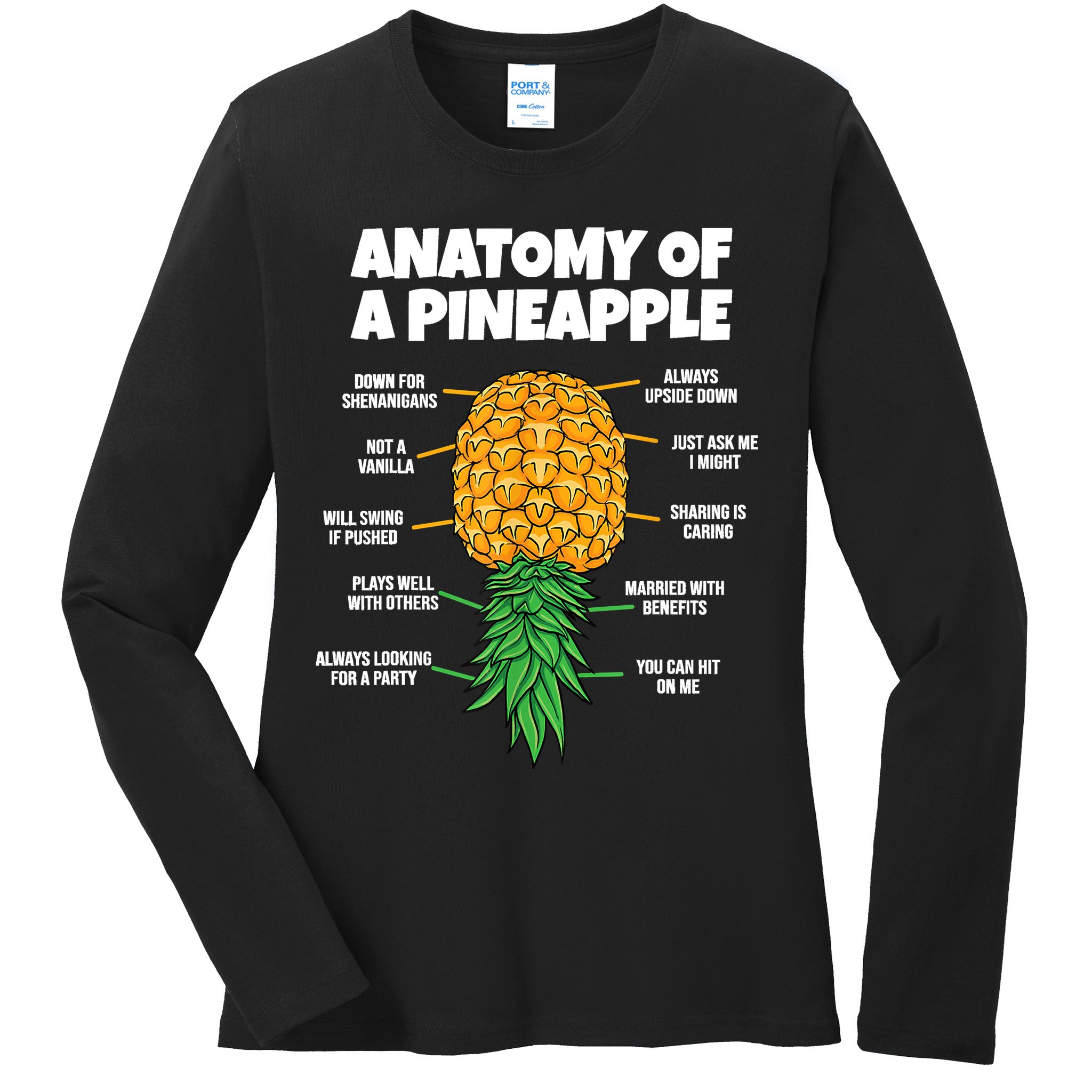 Anatomy Of A Pineapple Swinger Funny Upside Down Pineapple Ladies Long Sleeve Shirt