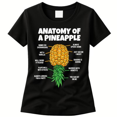 Anatomy Of A Pineapple Swinger Funny Upside Down Pineapple Womens T-Shirt