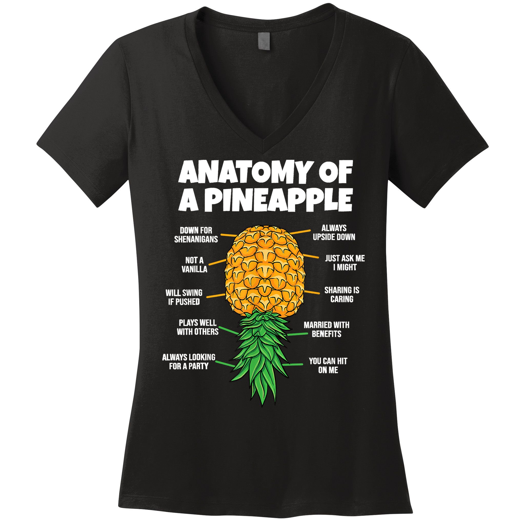 Anatomy Of A Pineapple Swinger Funny Upside Down Pineapple Women's V-Neck T-Shirt