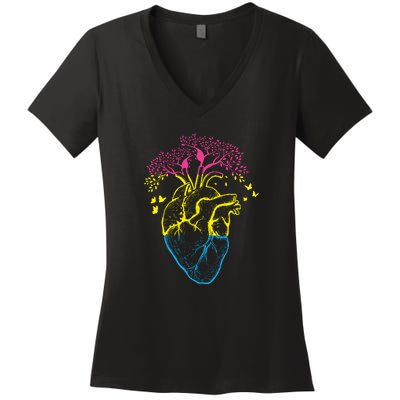 Anatomy Of A Pansexual Heart Pan Pride Anatomical LGBT Women's V-Neck T-Shirt