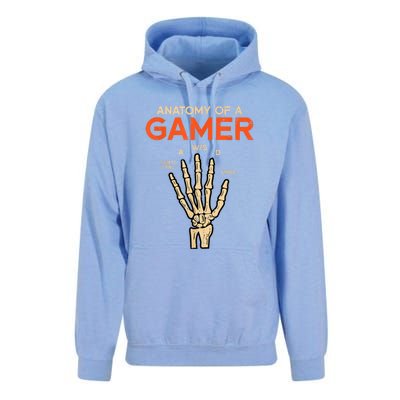 Anatomy Of A Gamer Skeleton Hand Funny Halloween Gaming Unisex Surf Hoodie