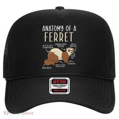 Anatomy Of A Ferret Lover Wildlife Animal Ferret Owner High Crown Mesh Back Trucker Hat