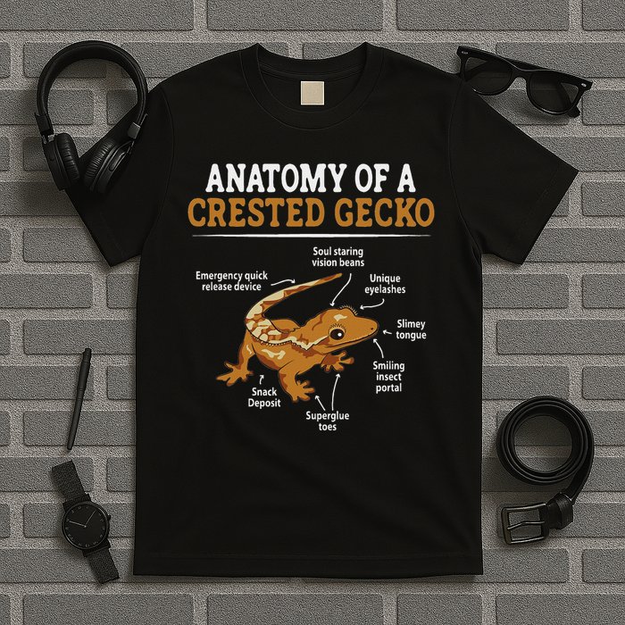Anatomy Of A Crested Gecko, Eyelash Lizard Herpetologist T-Shirt