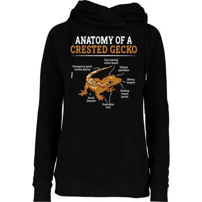 Anatomy Of A Crested Gecko, Eyelash Lizard Herpetologist Womens Funnel Neck Pullover Hood